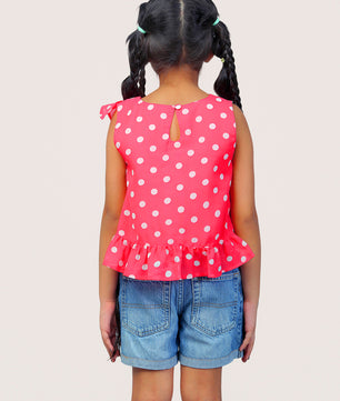 Girls Pink Polka Dotted Georgette Top