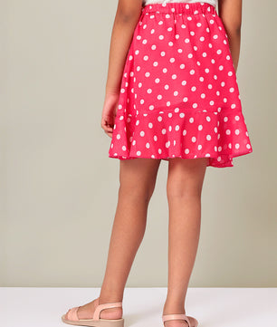 Girls Pink Polka Dotted Georgette Skirt