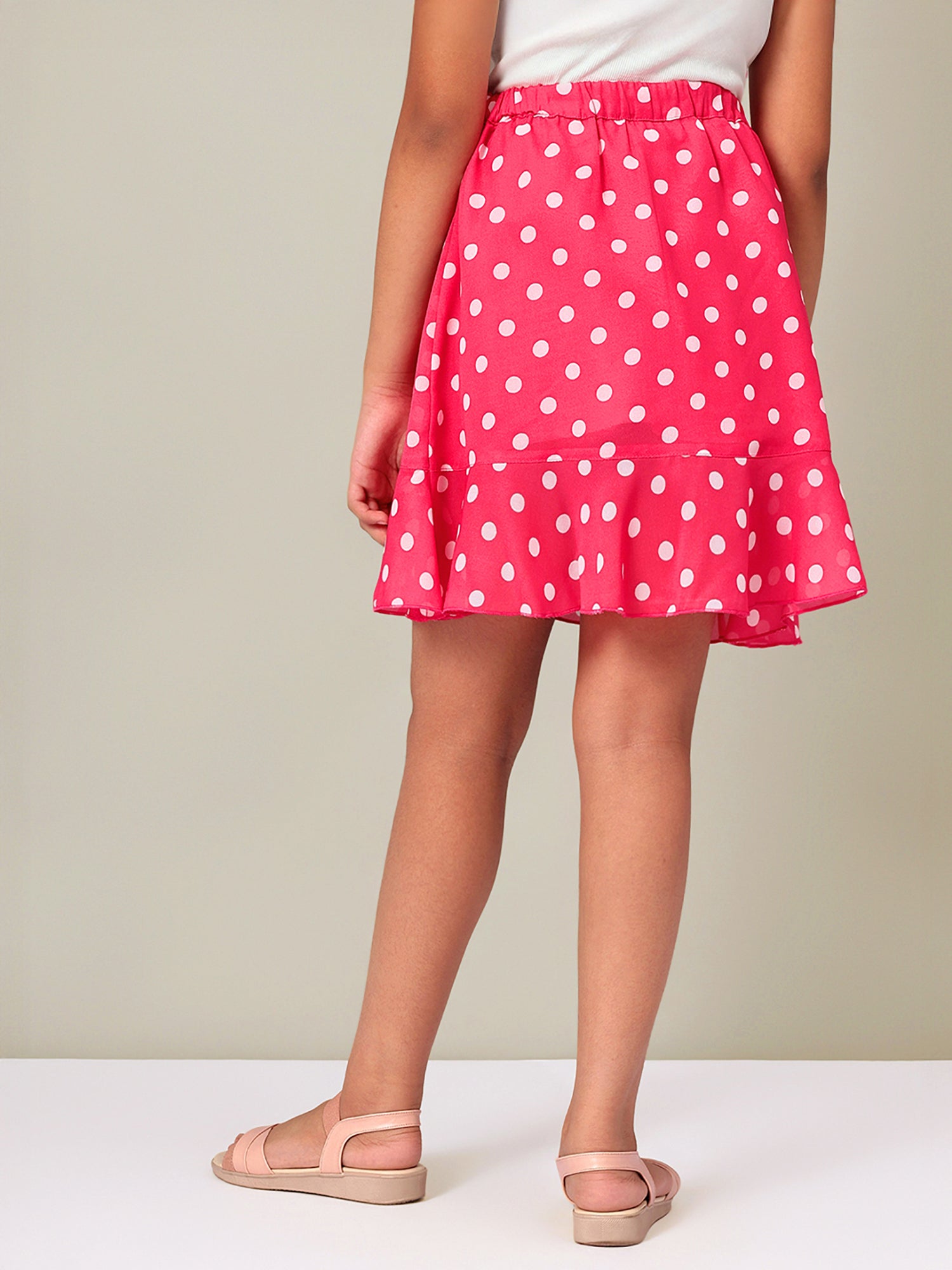 Girls Pink Polka Dotted Georgette Skirt