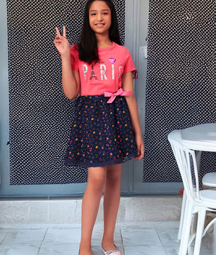 Girls Blue Printed Flared Skirt