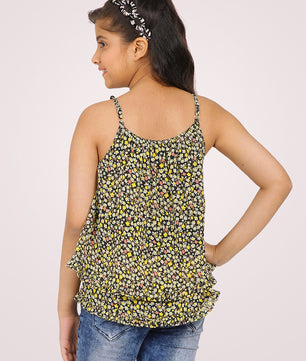 Girls Black Printed Georgette Top