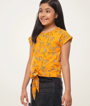 Girls Mustard Yellow Waist Tie Top
