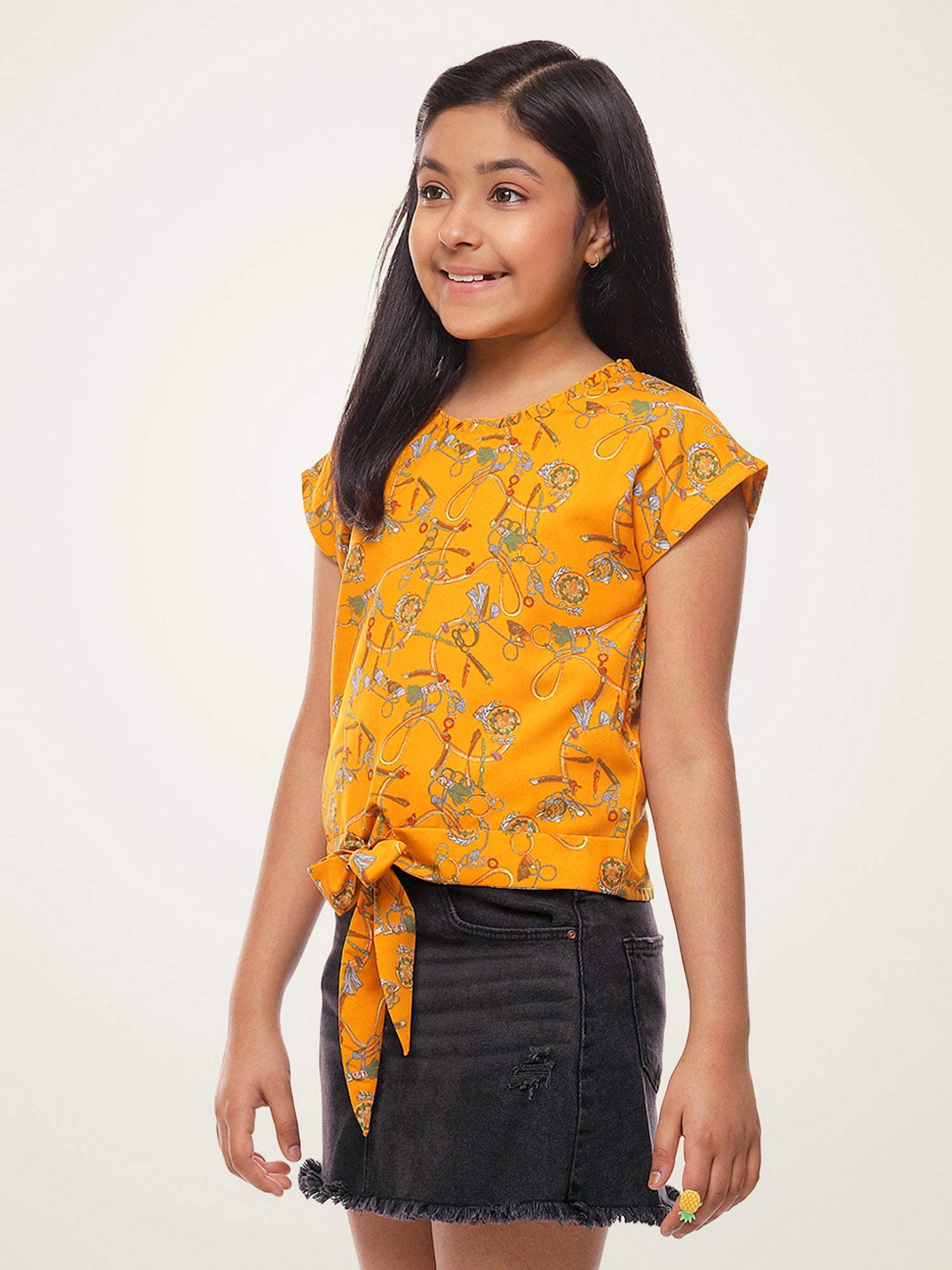 Girls Mustard Yellow Waist Tie Top