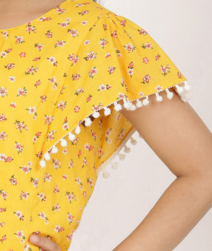 Girls Yellow Printed Cotton Top