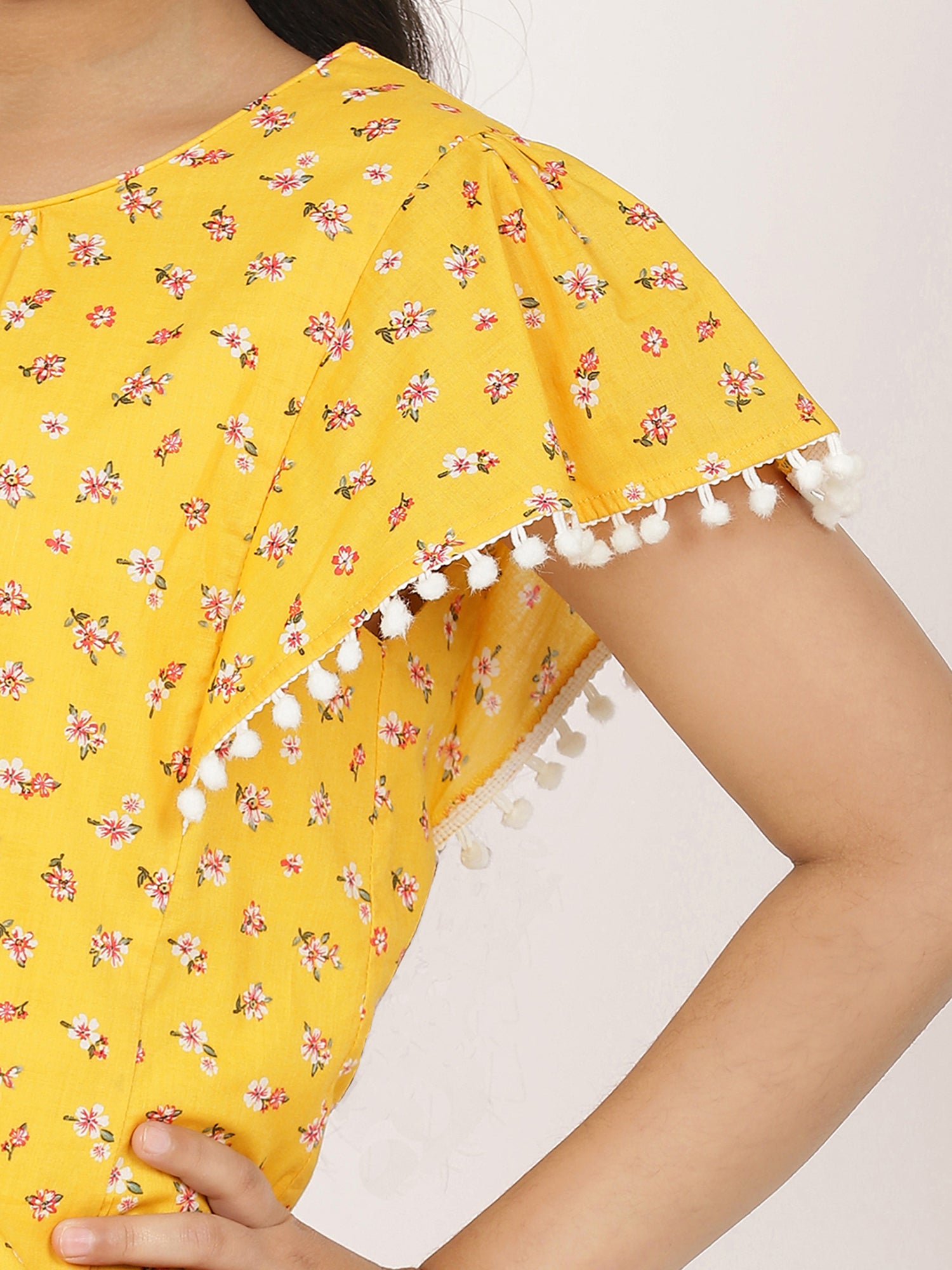 Girls Yellow Printed Cotton Top
