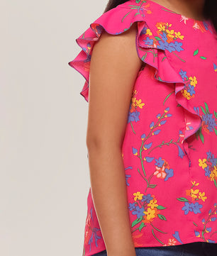 Girls Magenta Ruffles Top