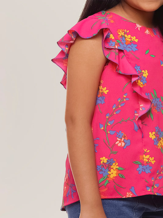 Girls Magenta Ruffles Top