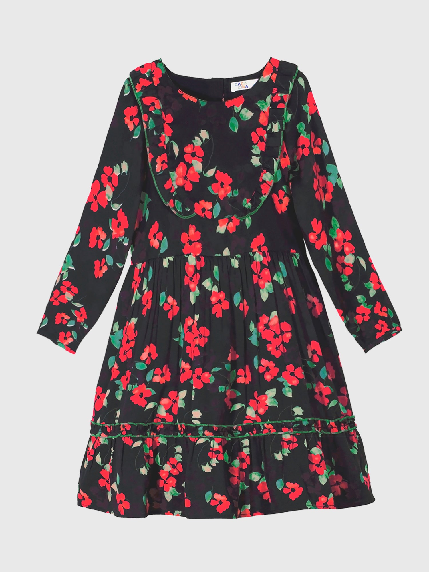 Girls Floral Print Long Sleeve Dress