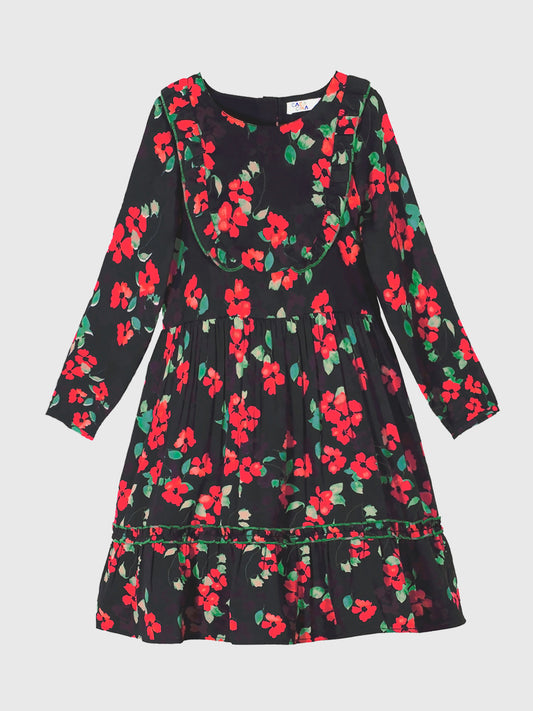 Girls Floral Print Long Sleeve Dress
