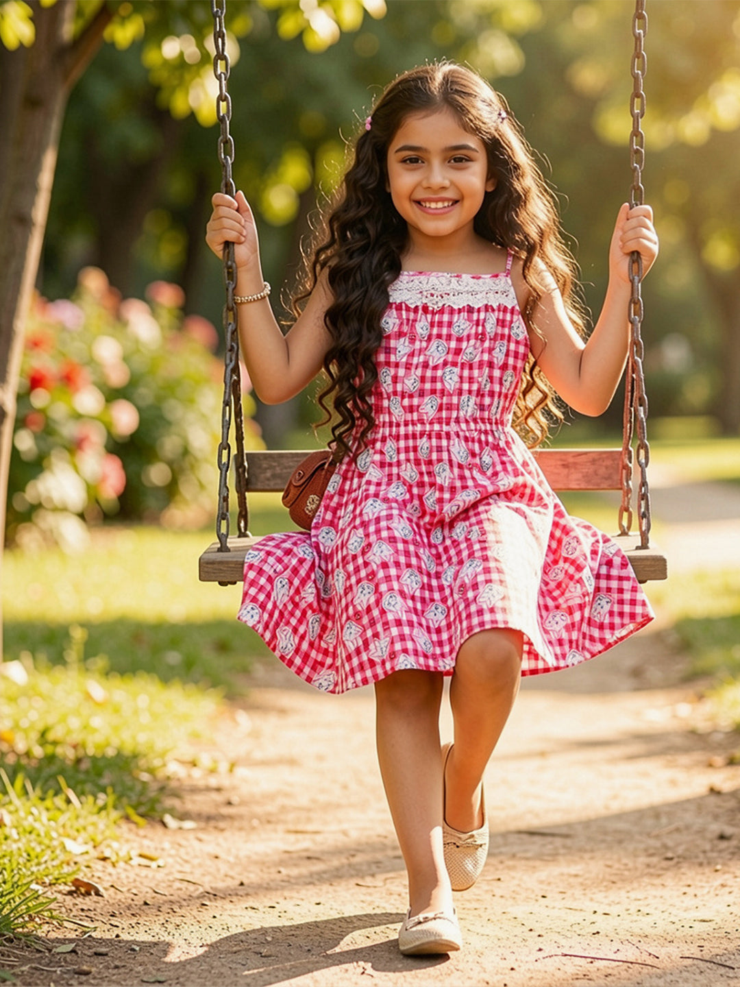 Girls Cat Print Cotton Dress