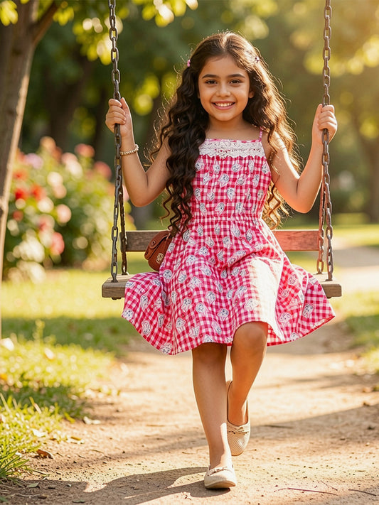 Girls Cat Print Cotton Dress