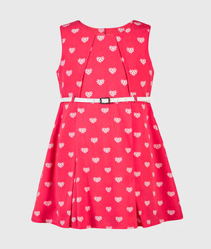 Girls Hearts Print Coral Dress