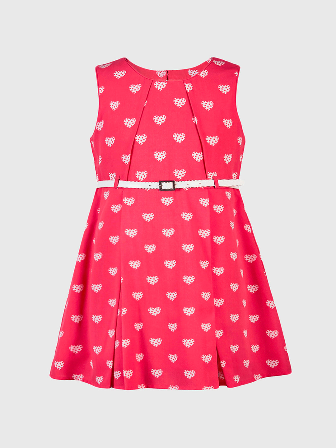 Girls Hearts Print Coral Dress
