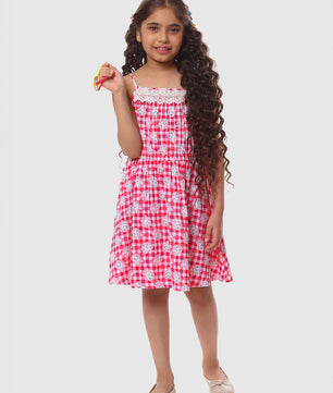 Girls Cat Print Cotton Dress