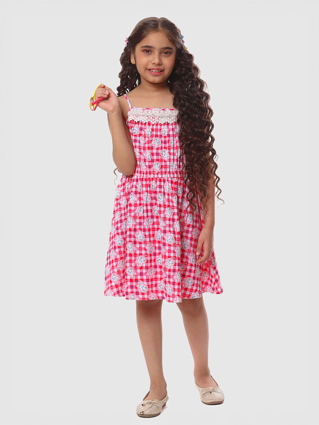 Girls Cat Print Cotton Dress