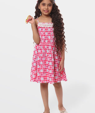 Girls Cat Print Cotton Dress