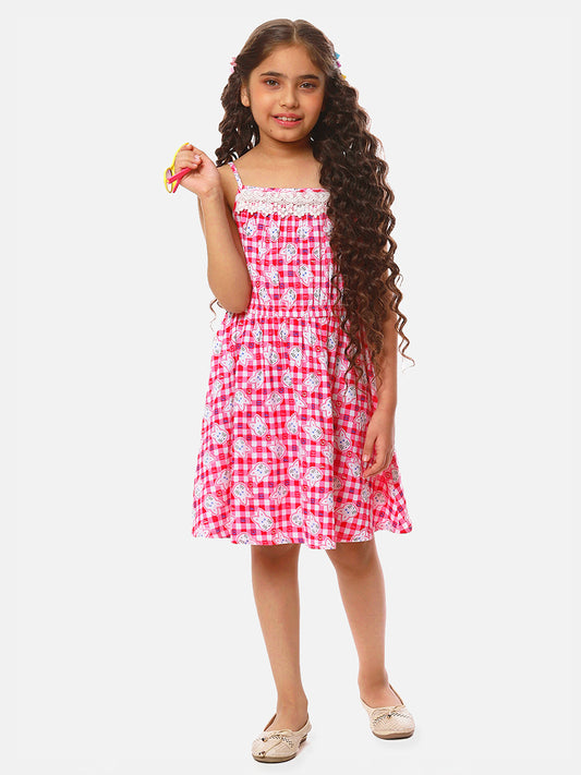 Girls Cat Print Cotton Dress