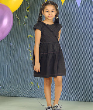 Girls Black Cotton Satin Dress