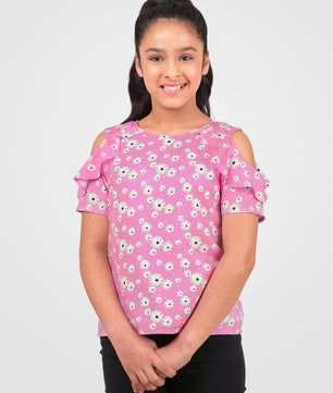 Girls Cold Shoulder Ruffle Top