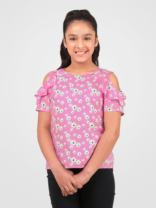 Girls Cold Shoulder Ruffle Top
