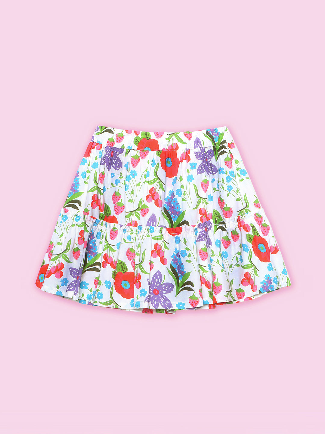 Girls Tiered Skirt in Printed Cotton