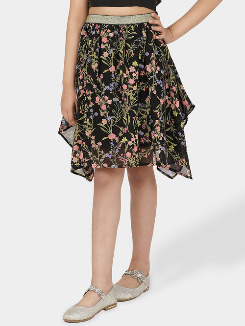 Girls Black Georgette Skirt