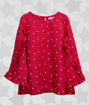 Girls Long Sleeves Rayon Top Maroon