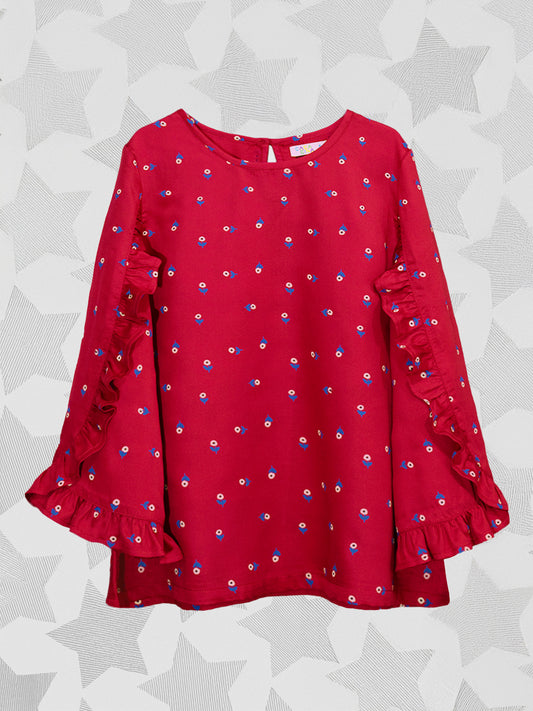 Girls Long Sleeves Rayon Top Maroon