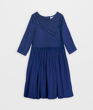Girls Navy Blue Long Sleeves Dress