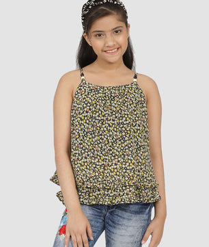 Girls Black Printed Georgette Top