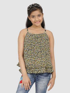 Girls Black Printed Georgette Top