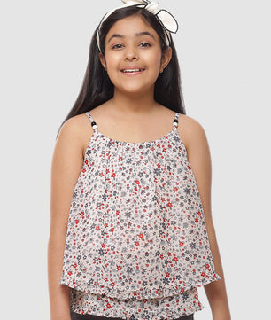 Girls White Printed Georgette Top