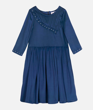 Girls Navy Blue Long Sleeves Dress