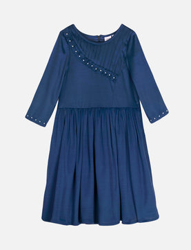 Girls Navy Blue Long Sleeves Dress