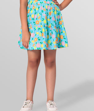 Girls Tiered Skirt in Printed Cotton