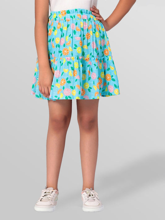Girls Tiered Skirt in Printed Cotton