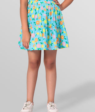 Girls Tiered Skirt in Printed Cotton