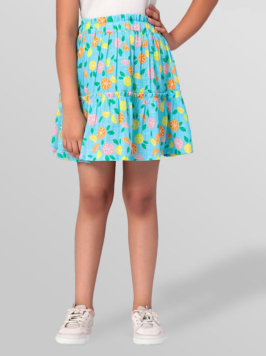 Girls Tiered Skirt in Printed Cotton