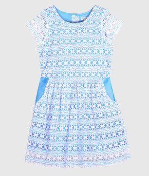 Girls Sky Blue Lace Dress
