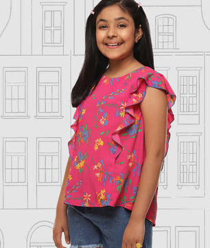 Girls Magenta Ruffles Top