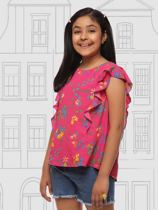 Girls Magenta Ruffles Top