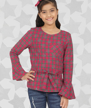 Girls Full Sleeves Top in Check