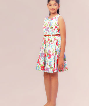 Girls Floral Print Cotton Dress