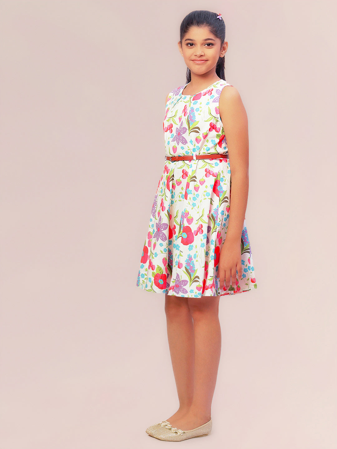 Girls Floral Print Cotton Dress