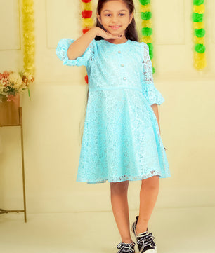 Girls Light Blue Lace Dress