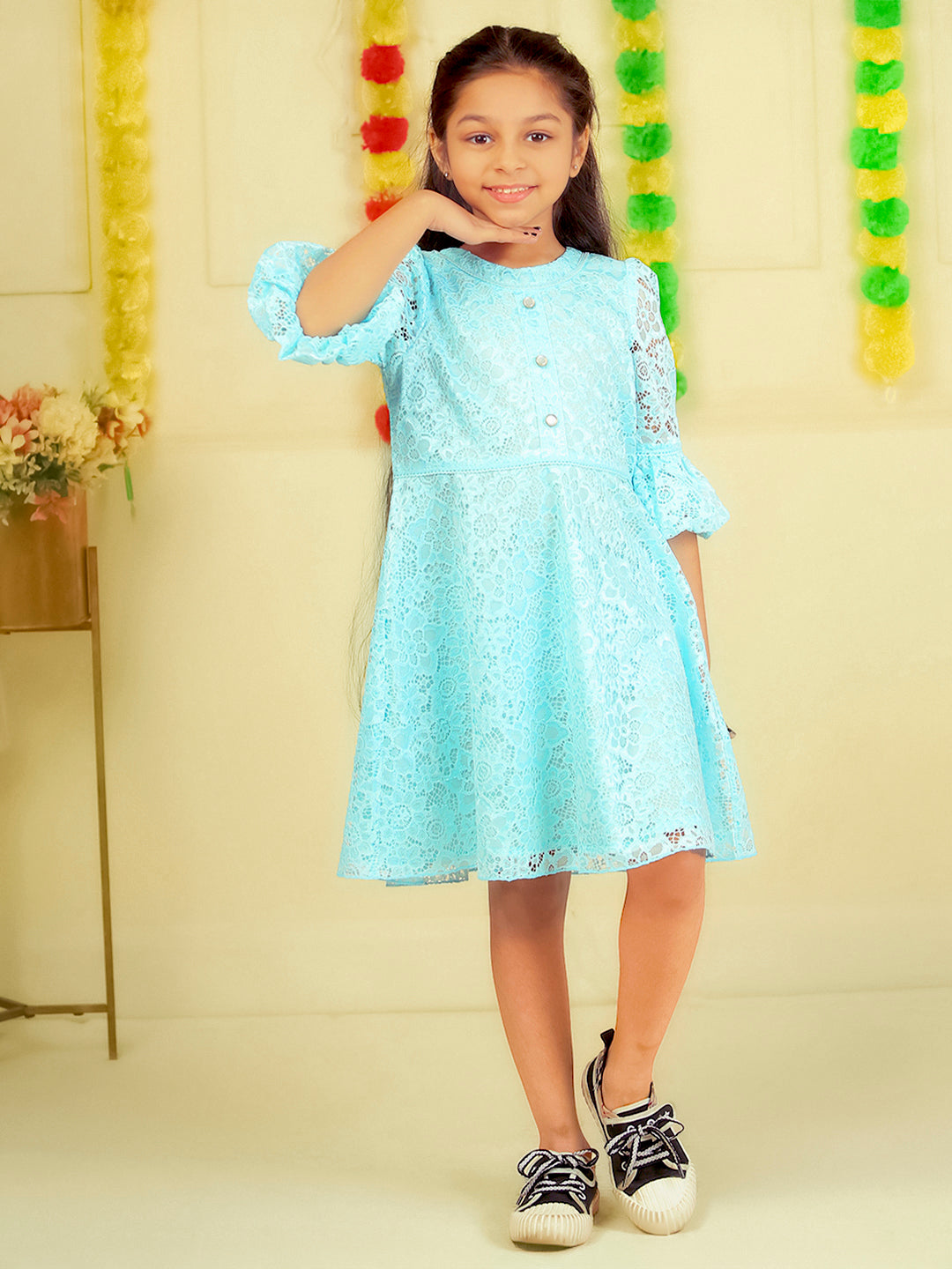 Girls Light Blue Lace Dress