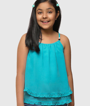 Girls Turquoise Blue Georgette  Top