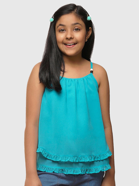 Girls Turquoise Blue Georgette  Top