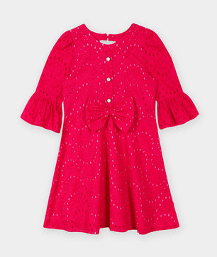 Girls Fuschia Schiffli Dress