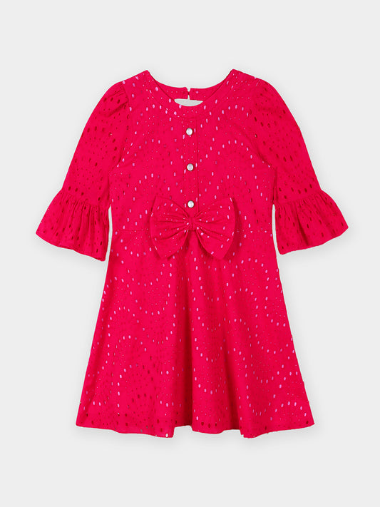 Girls Fuschia Schiffli Dress